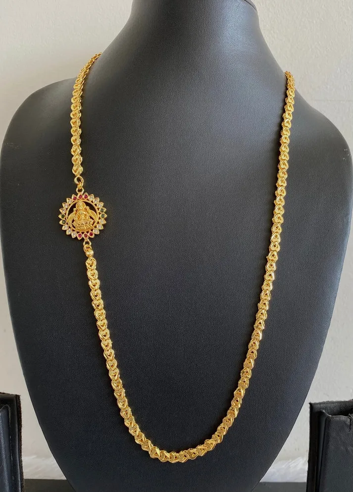 Gold tone White Green Pink Stone Lakshmi Mugappu Chain